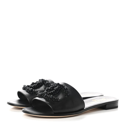 Chanel Lambskin Beaded CC Mules 39.5 Black 3 of 10