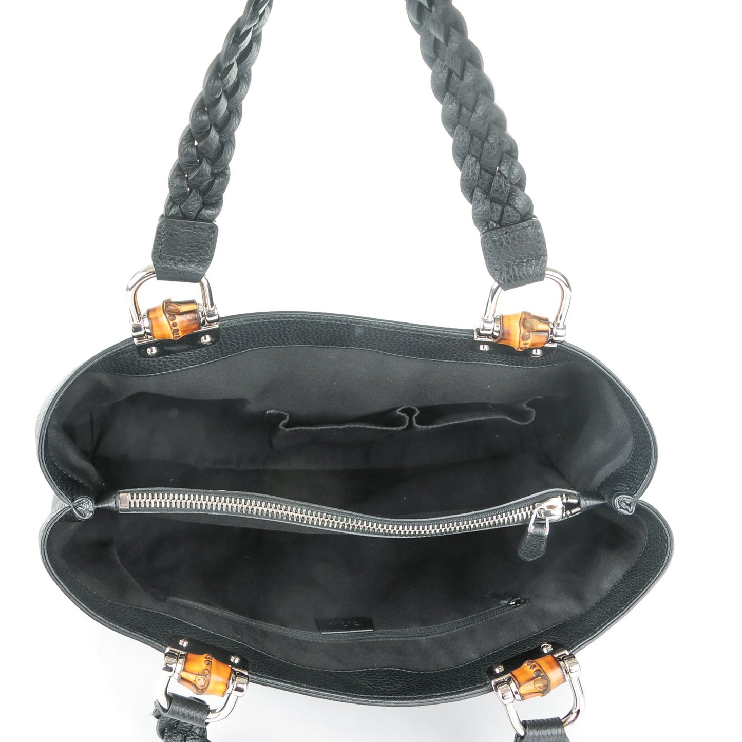 Pebbled Calfskin Medium Bamboo Bar Tote Black