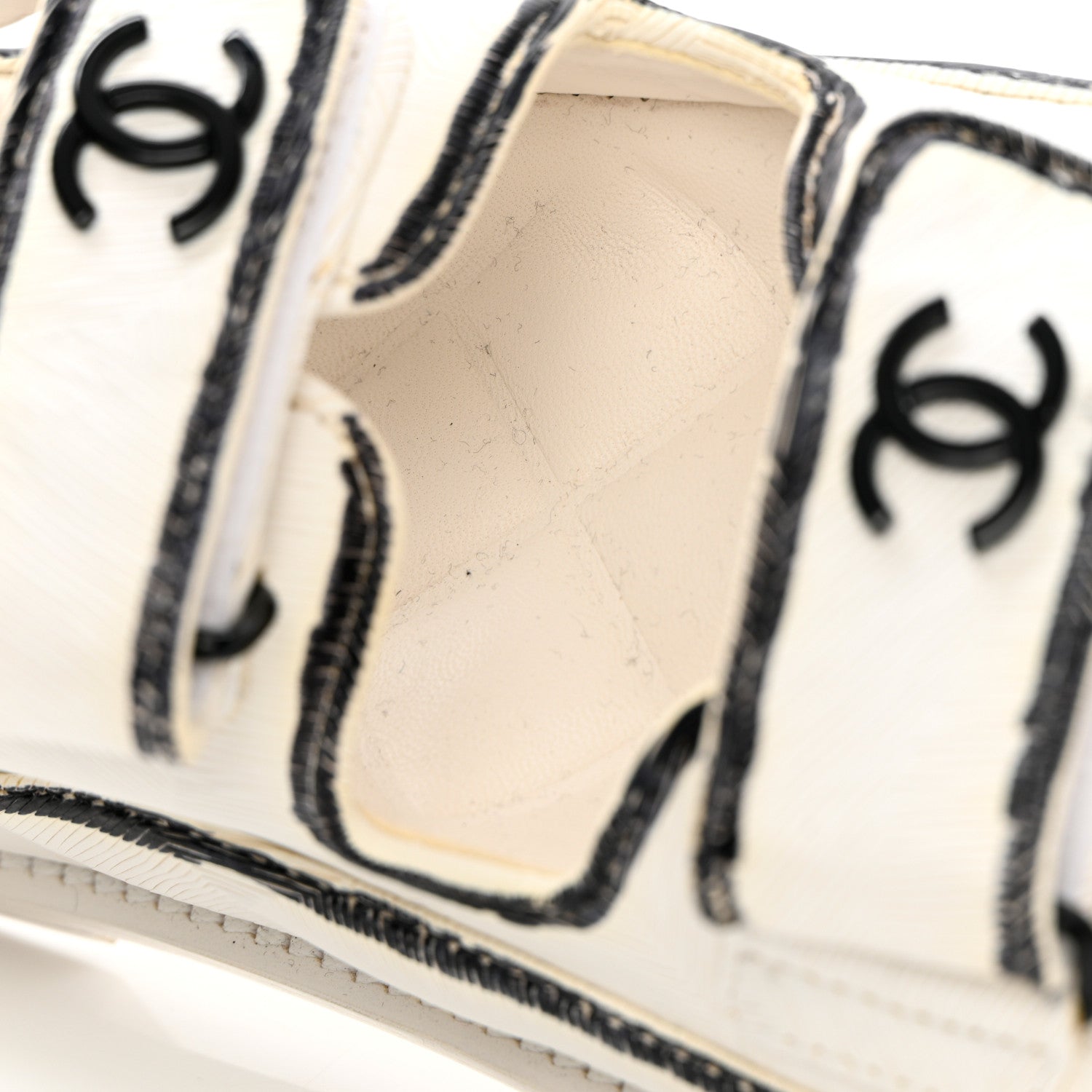 Chanel Calfskin Printed Velcro Dad Sandals 35 White Black 10 of 10