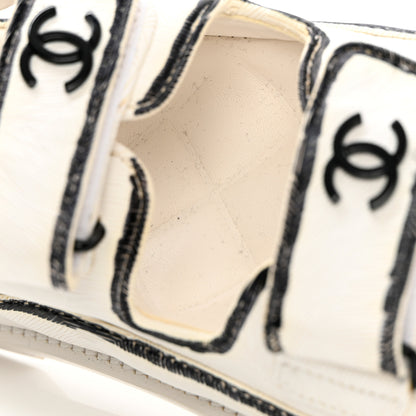 Chanel Calfskin Printed Velcro Dad Sandals 35 White Black 10 of 10