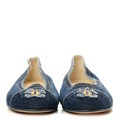 Chanel Denim CC Cap Toe Ballerina Flats 37.5 Navy Blue 3 of 9