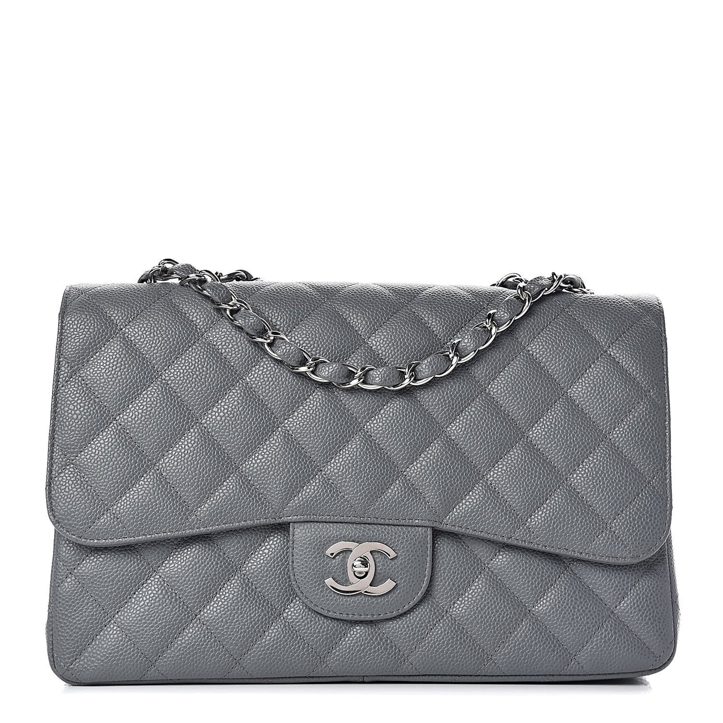 Caviar Quilted Jumbo Single Flap Grey