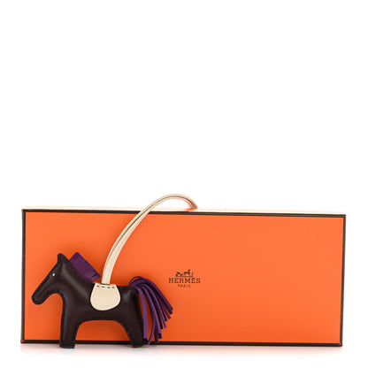 Hermes Milo Lambskin Grigri Rodeo Horse Bag Charm PM Rouge Sellier Craie Violet 5 of 5