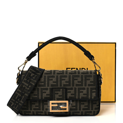 Fendi Fabric Jacquard FF 1974 Medium Baguette Tobacco Moro Black 13 of 13