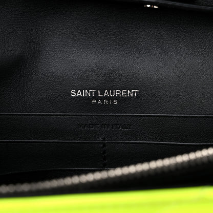 Saint Laurent Patent Grain De Poudre Matelasse Chevron Monogram Chain Wallet Neon Yellow 6 of 15