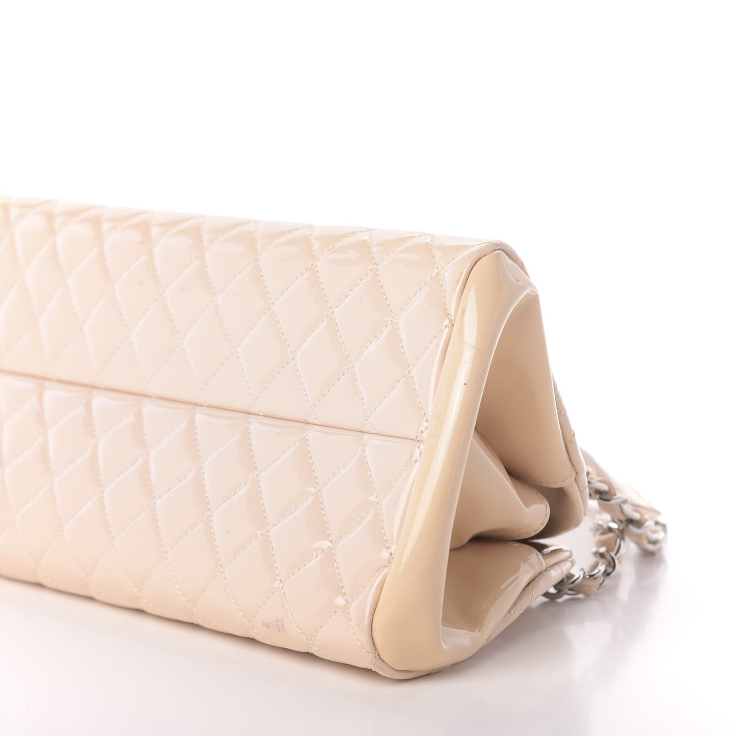 Patent Quilted Medium Just Mademoiselle Bowling Bag Beige