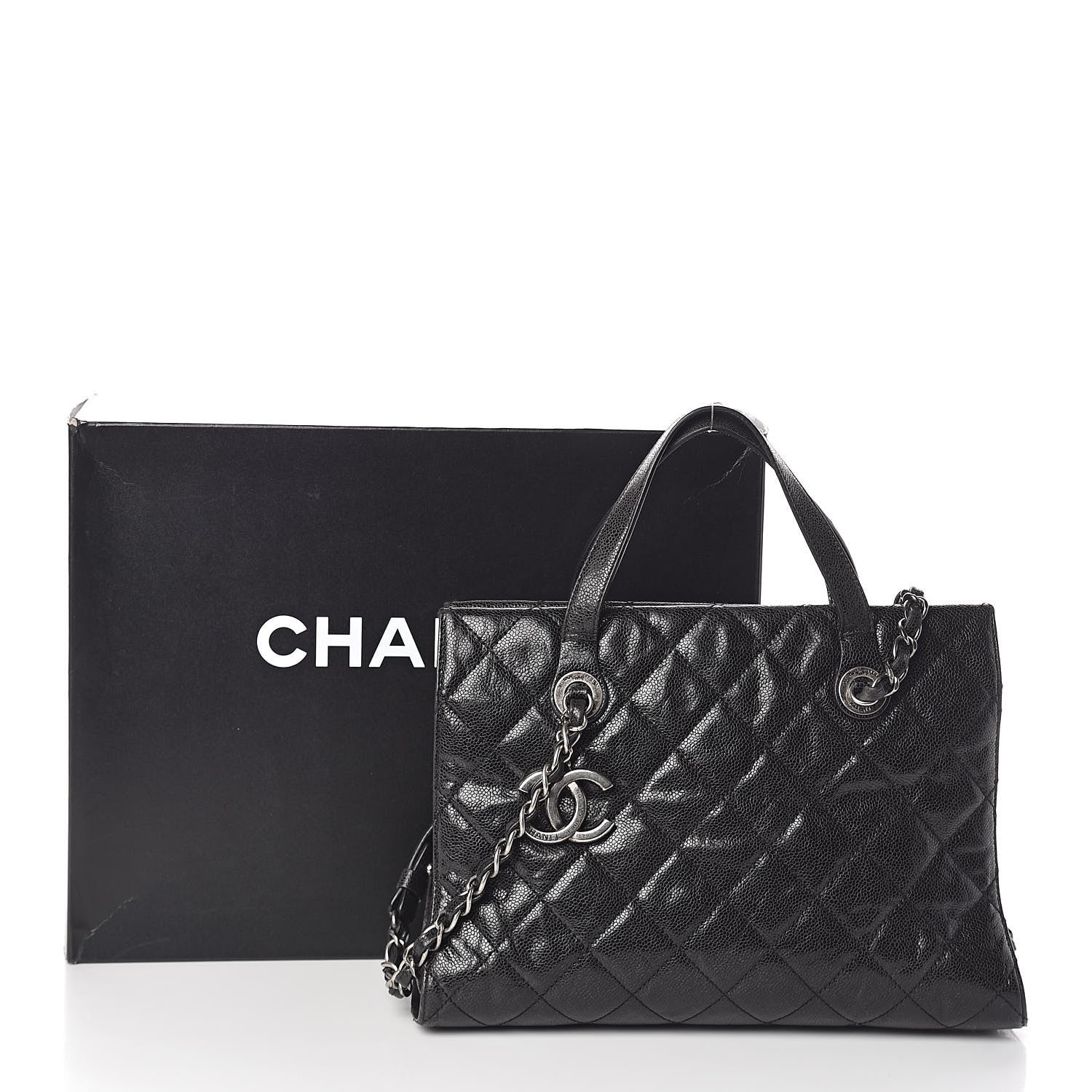 Chanel Crumpled Grained Calfskin Quilted CC Crave Tote Black 11 of 11