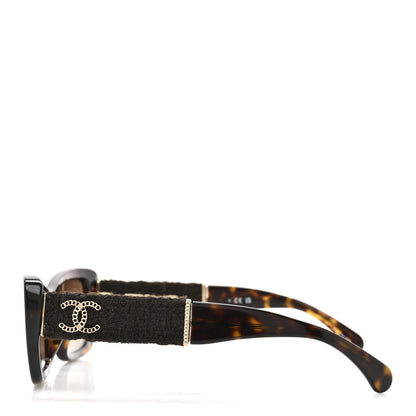 Chanel Acetate Tweed Wool CC Rectangle Sunglasses 5514 Tortoise 3 of 8