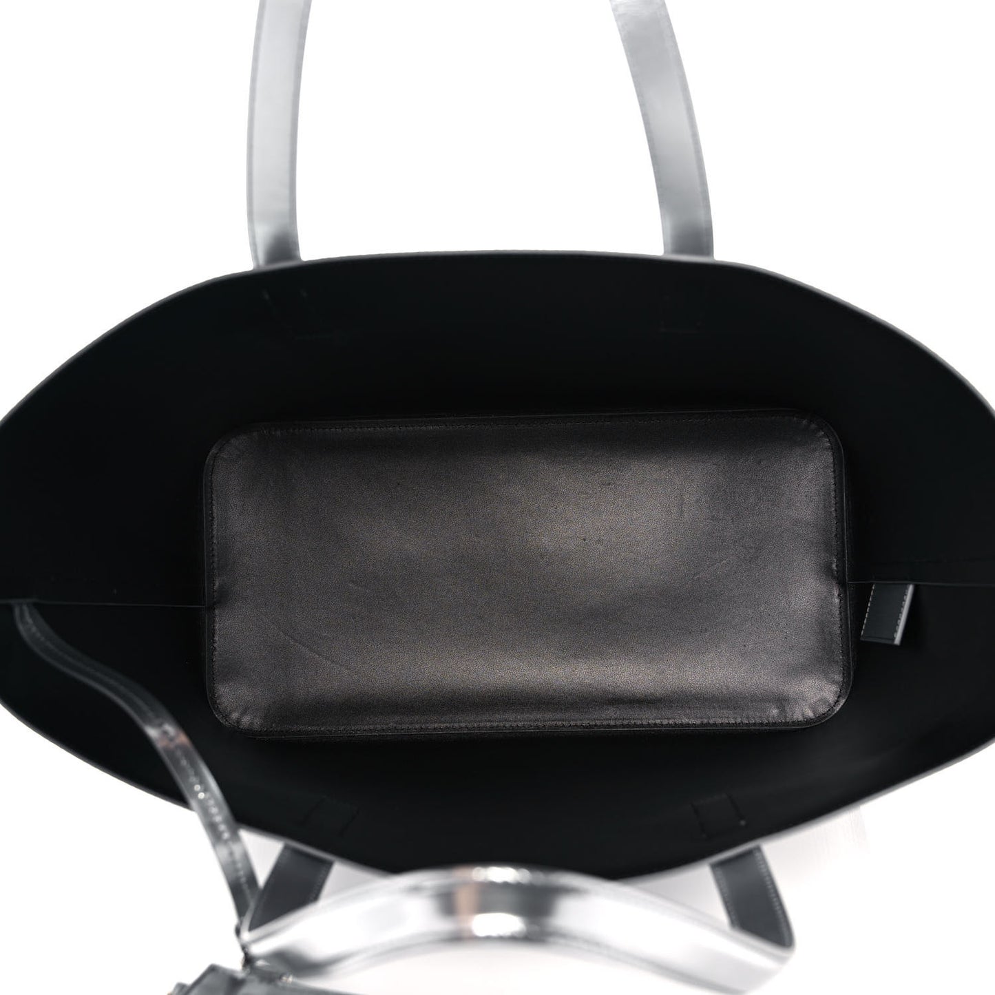 Metallic Calfskin Logo Embossed Wing Shopper Tote Silver