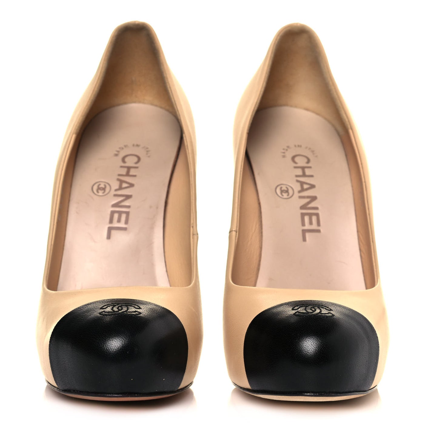 Lambskin Cap Toe Pumps 36 Beige Black