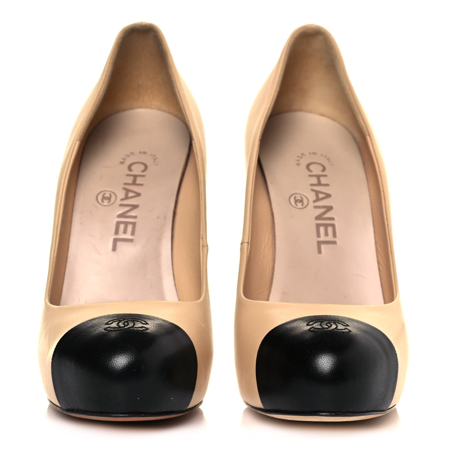 Chanel Lambskin Cap Toe Pumps 36 Beige Black 2 of 10