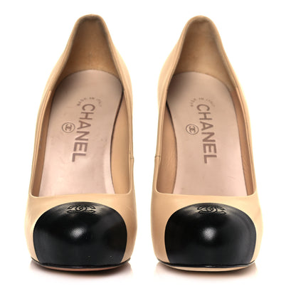 Chanel Lambskin Cap Toe Pumps 36 Beige Black 2 of 10