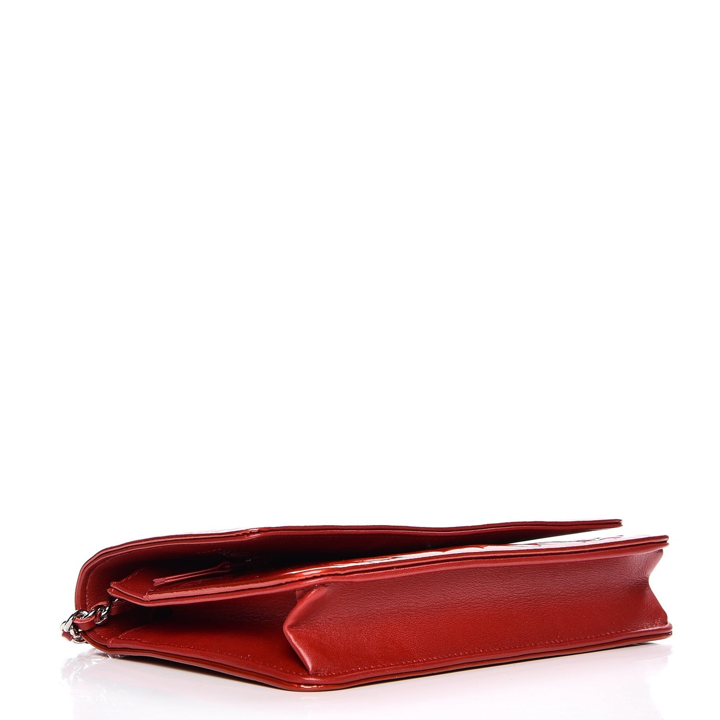 Patent Camellia Embossed Wallet On Chain WOC Dark Red