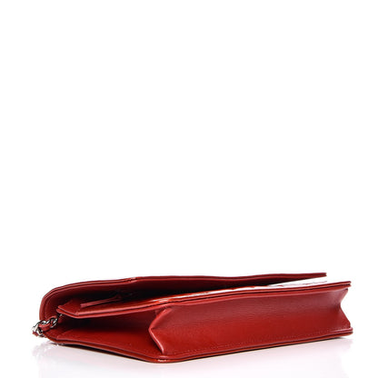 Chanel Patent Camellia Embossed Wallet On Chain WOC Dark Red 4 of 9