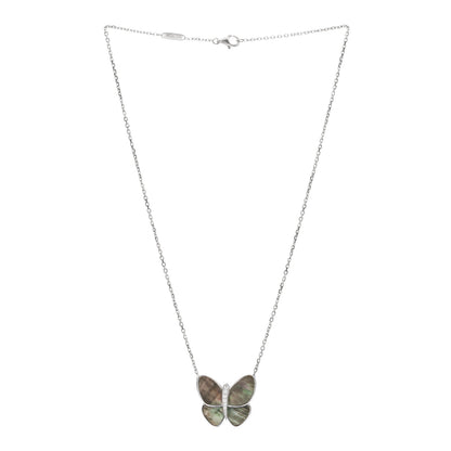 Van Cleef & Arpels 18K White Gold Grey Mother of Pearl Diamond Butterfly Pendant Necklace 2 of 3