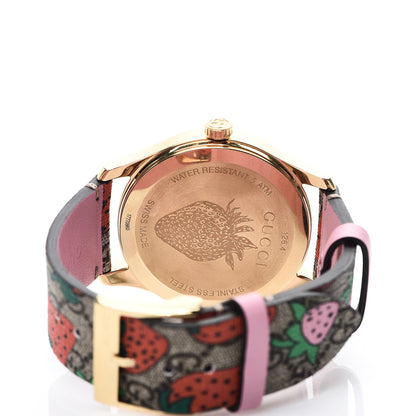 Gucci Stainless Steel Canvas 38mm G-Timeless GG Supreme Strawberry Quartz Watch Brown 4 of 7