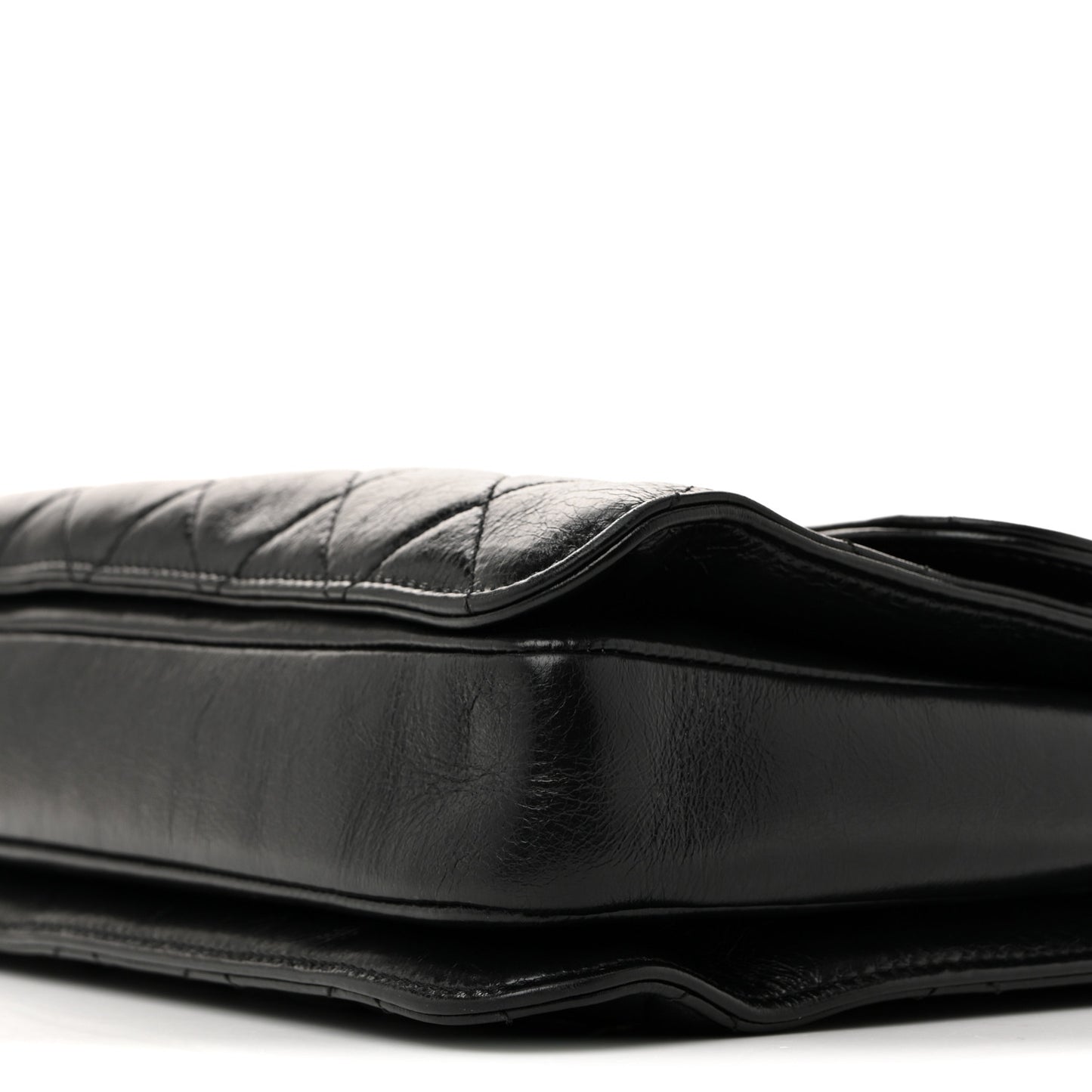 Glazed Calfskin Quilted Large Perfect Edge Flap Black