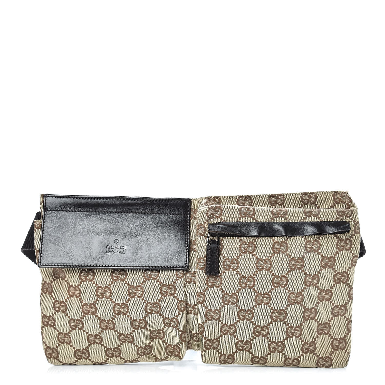 Gucci GG Monogram Double Pocket Belt Bag Dark Brown 1 of 12