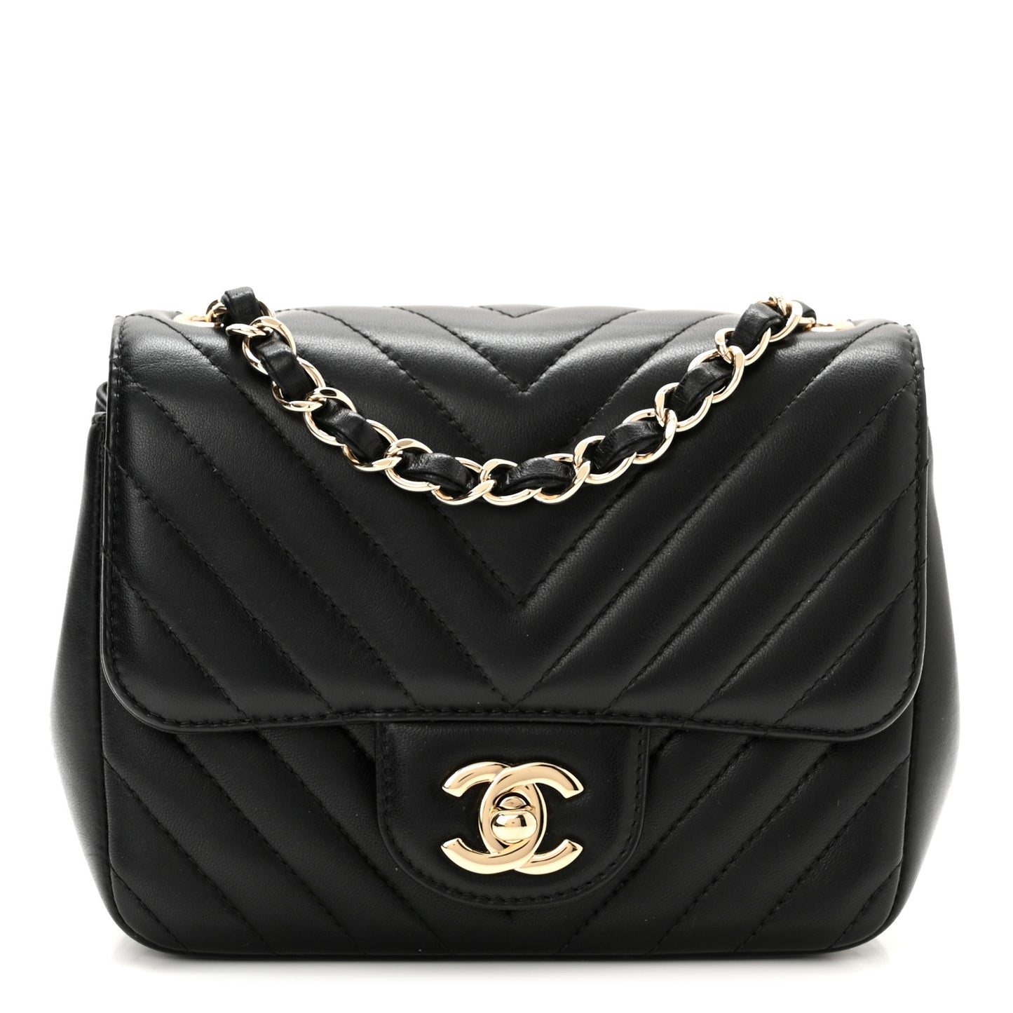 Lambskin Chevron Quilted Mini Square Flap Black