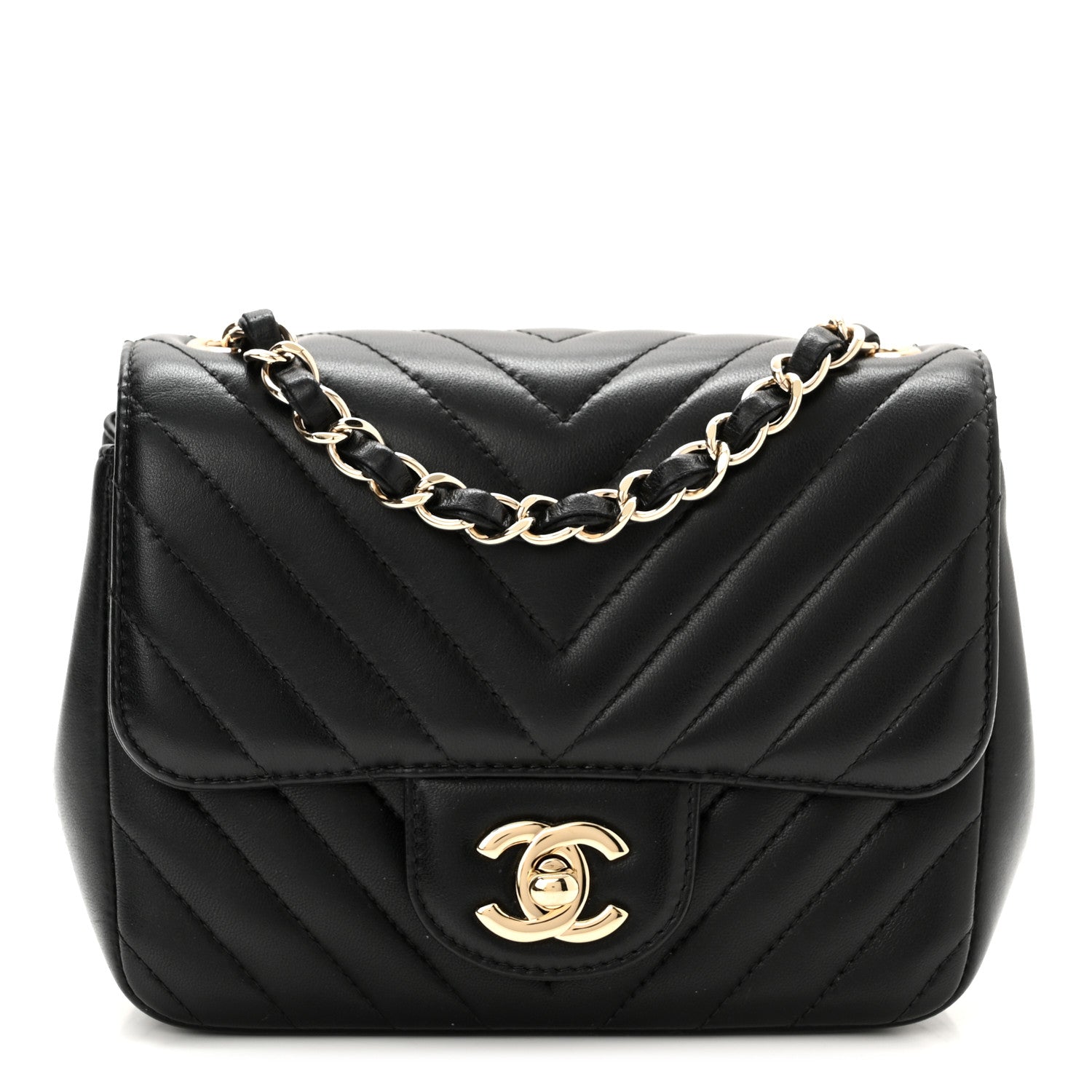 Chanel Lambskin Chevron Quilted Mini Square Flap Black 1 of 10