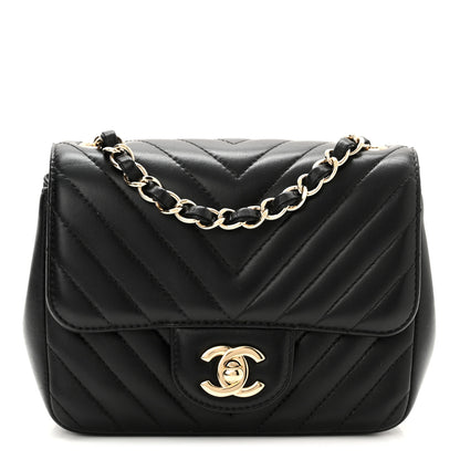 Chanel Lambskin Chevron Quilted Mini Square Flap Black 1 of 10
