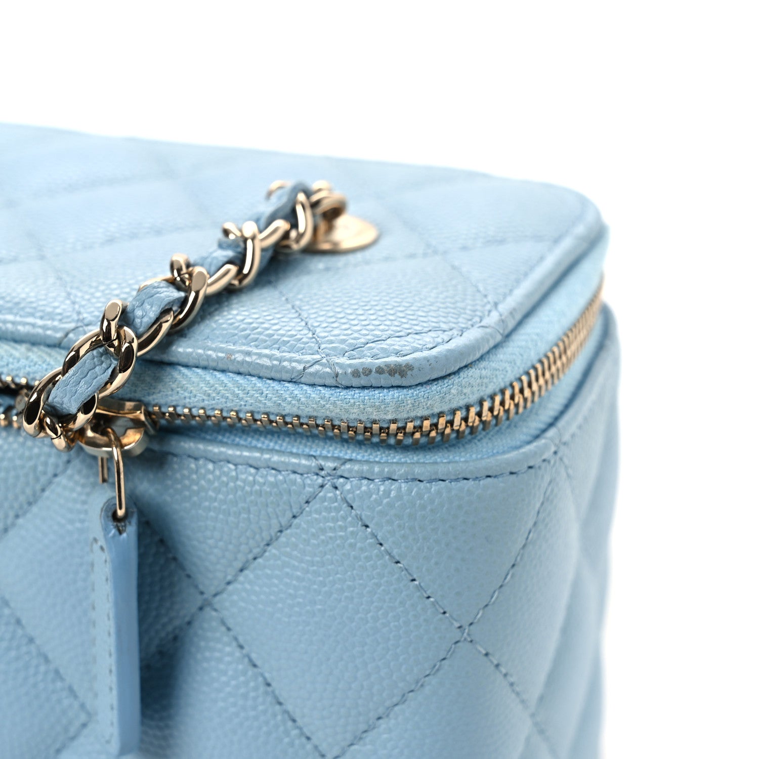 Chanel Caviar Quilted Small Tiny CC Vanity Case With Chain Light Blue 13 of 16