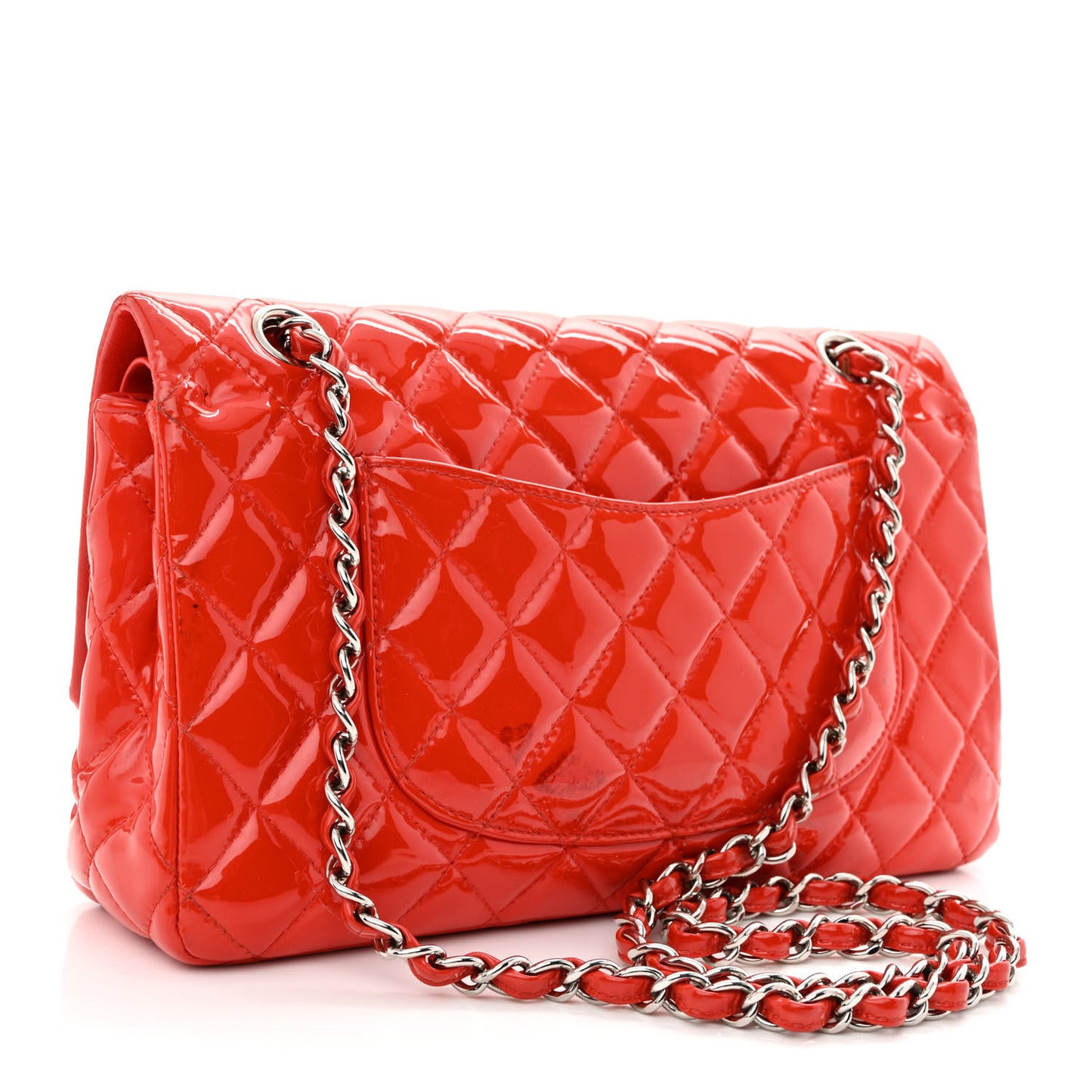 Patent Calfskin Quilted Medium Double Flap Red