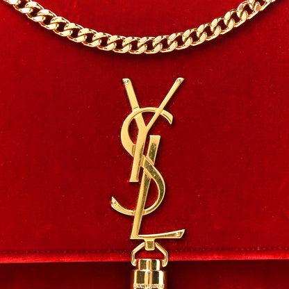 Saint Laurent Velvet Medium Monogram Kate Tassel Shoulder Bag Red 9 of 11