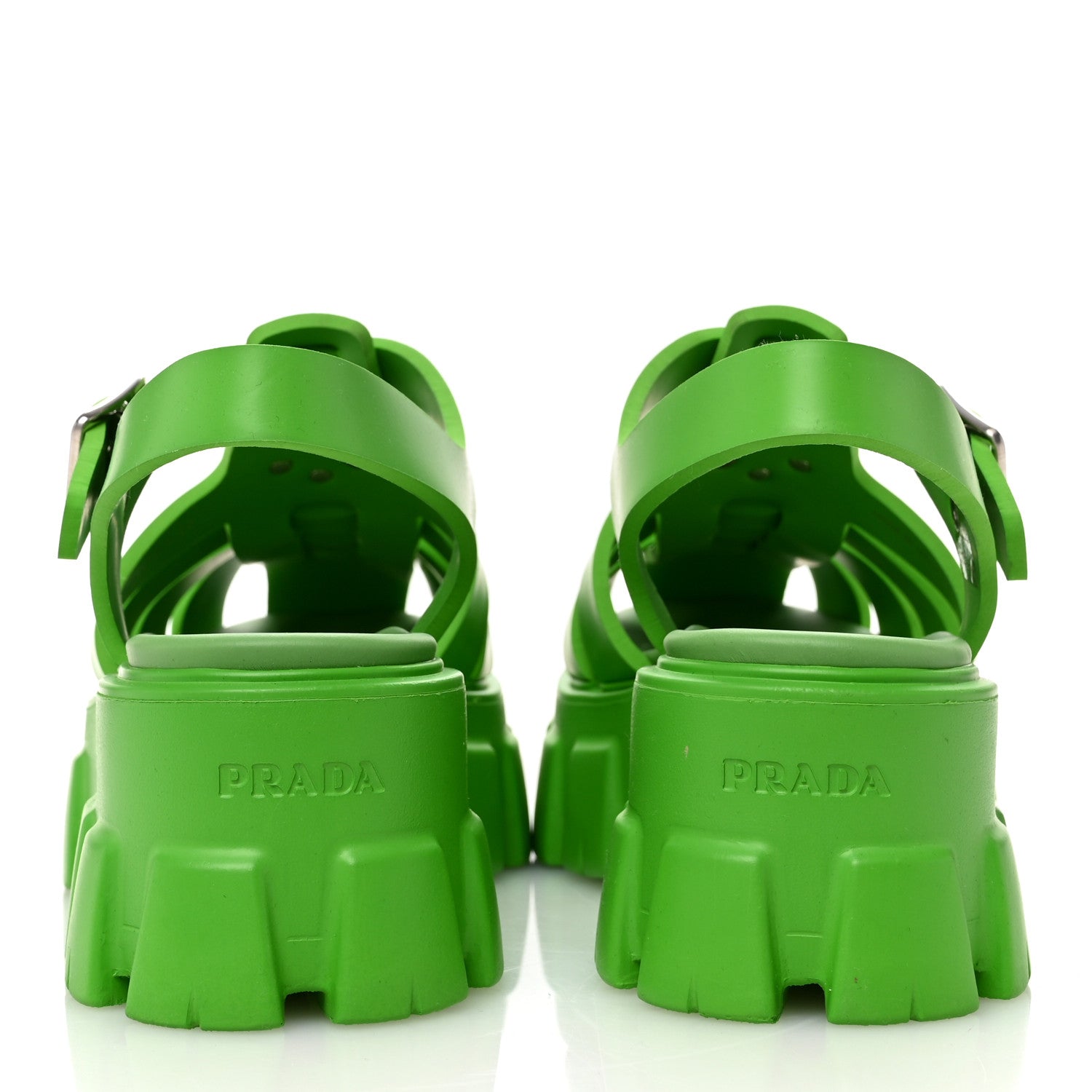 Prada Foam Rubber Metal Triangle Logo Womens Monolith 55mm Cage Sandals 39 Mela 6 of 10