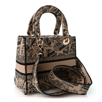 Christian Dior Canvas Embroidered Medium Plan de Paris Lady D-Lite Beige Black 2 of 9