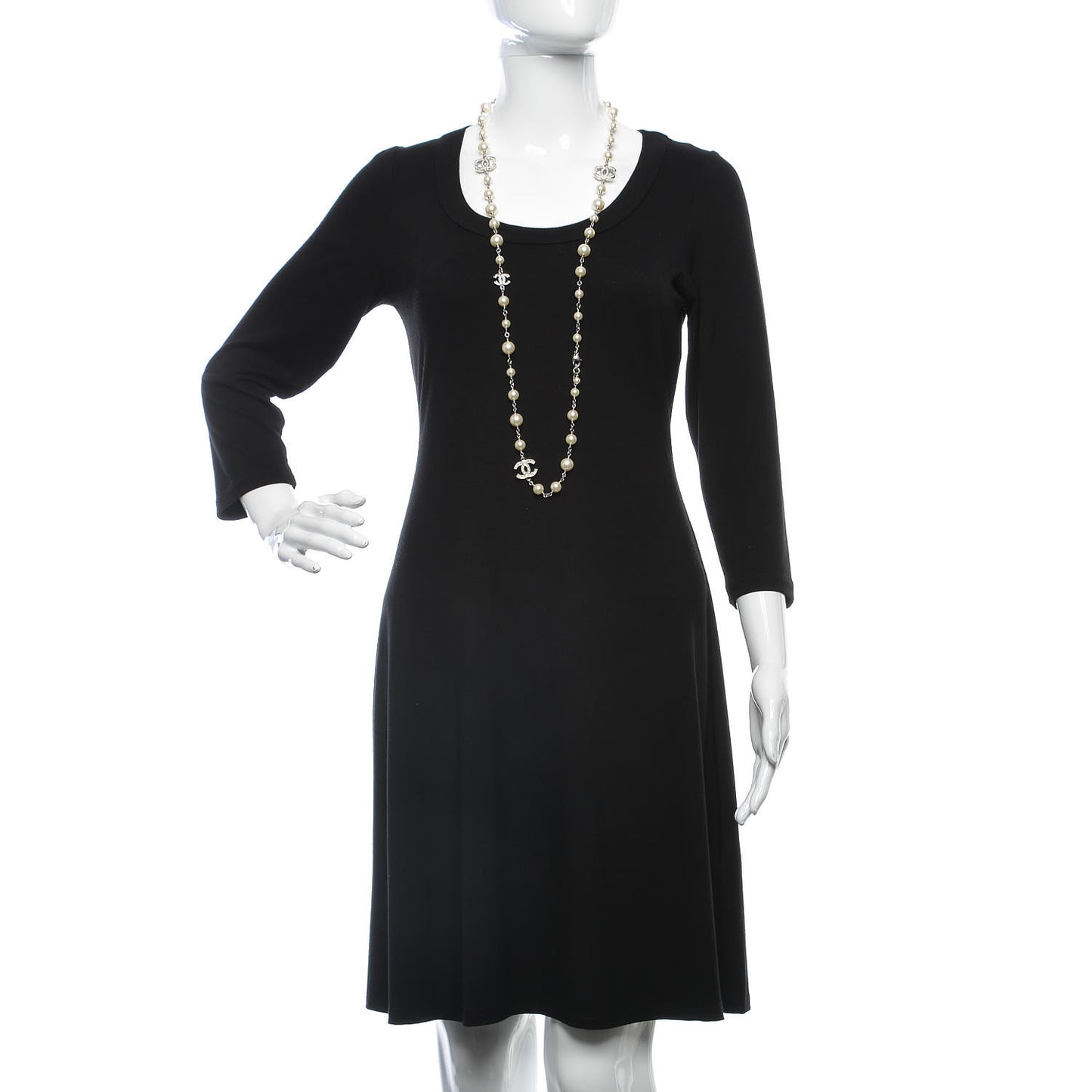Crystal Pearl CC Long Necklace Silver