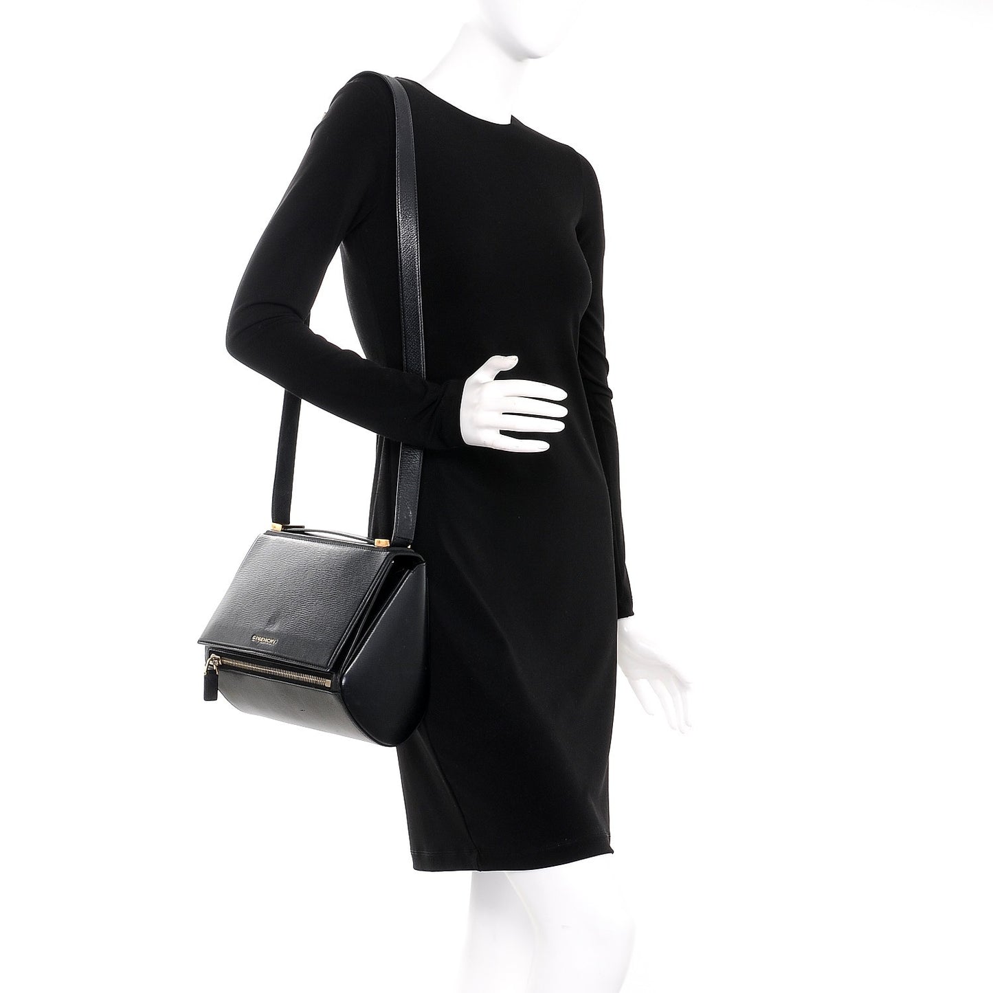 Textured Calfskin Medium Pandora Box Crossbody Bag Black