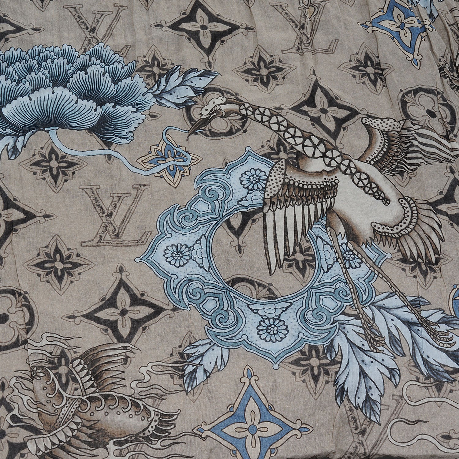Louis Vuitton Cotton Etole Tattoo Scarf Kaki 1 of 8