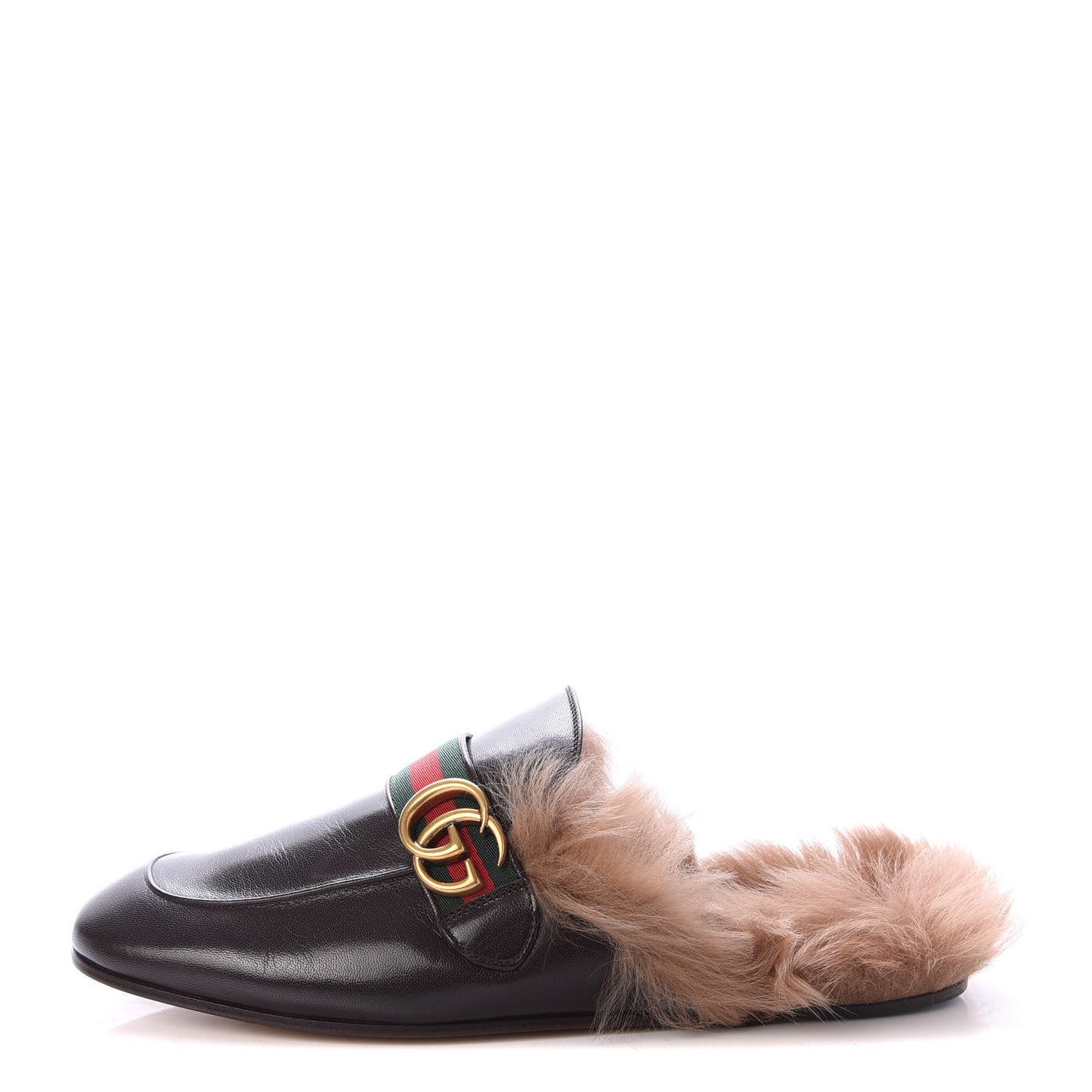 Goatskin Fur Web GG Mens Princetown Slippers 9 Black