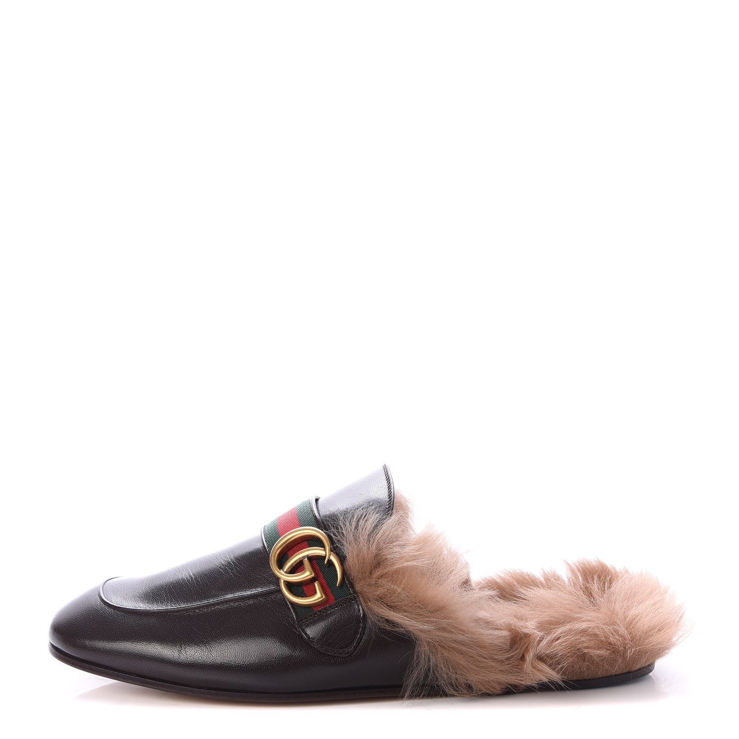 Gucci Goatskin Fur Web GG Mens Princetown Slippers 9 Black 1 of 9