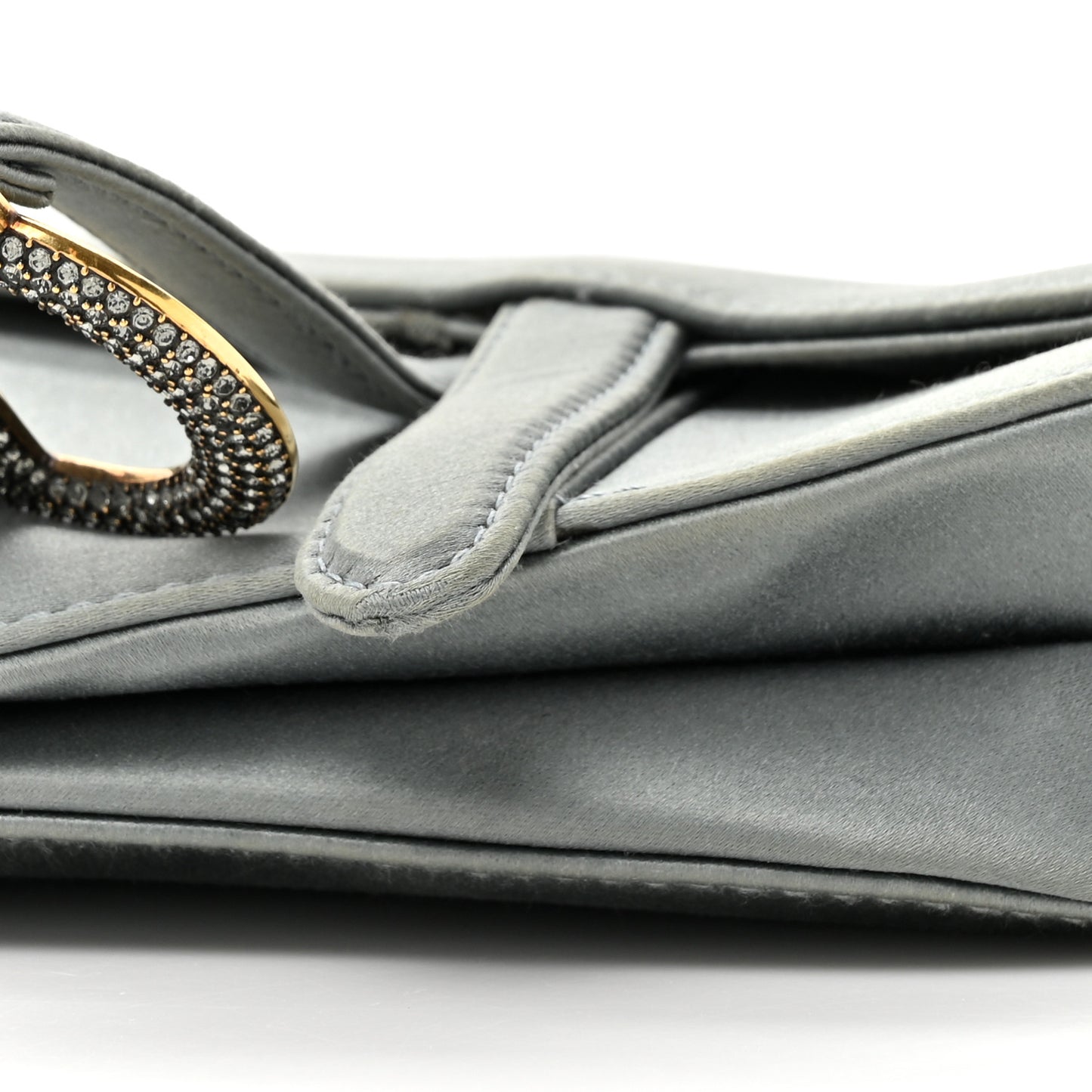 Satin Crystal Mini Saddle Bag Blue Gray