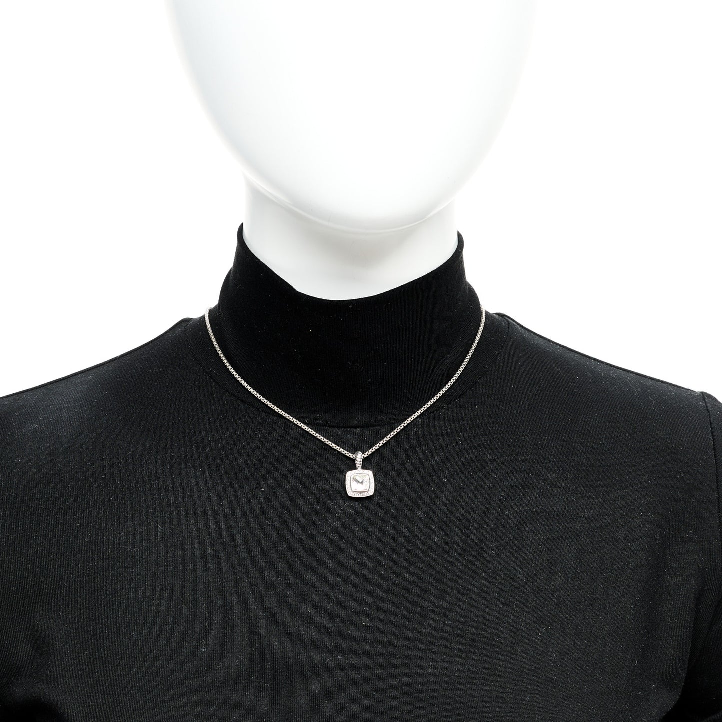 Sterling Silver Diamond Whit Topaz 7mm Petite Albion Pendant Necklace