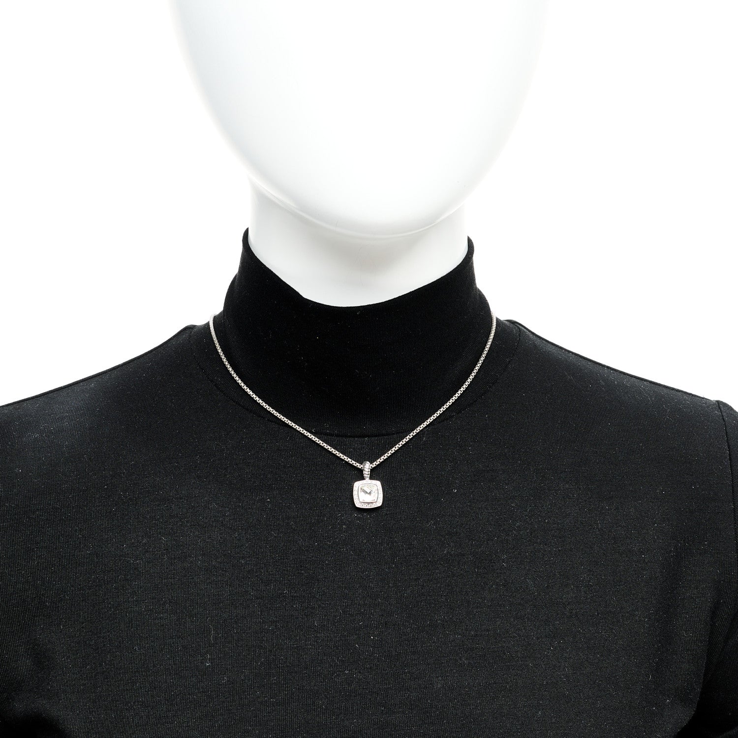 David Yurman Sterling Silver Diamond Whit Topaz 7mm Petite Albion Pendant Necklace 2 of 6
