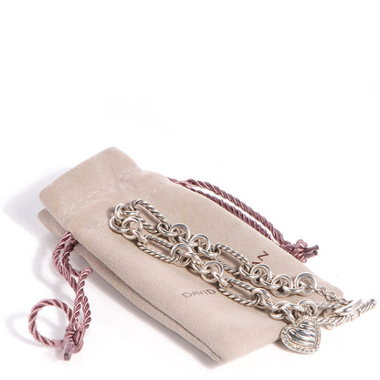 David Yurman Sterling Silver Diamond Cable Heart Charm Bracelet 6 of 6