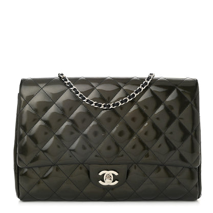 Chanel Striated Patent Quilted Clutch With Chain Flap Dark Grey 1 of 10