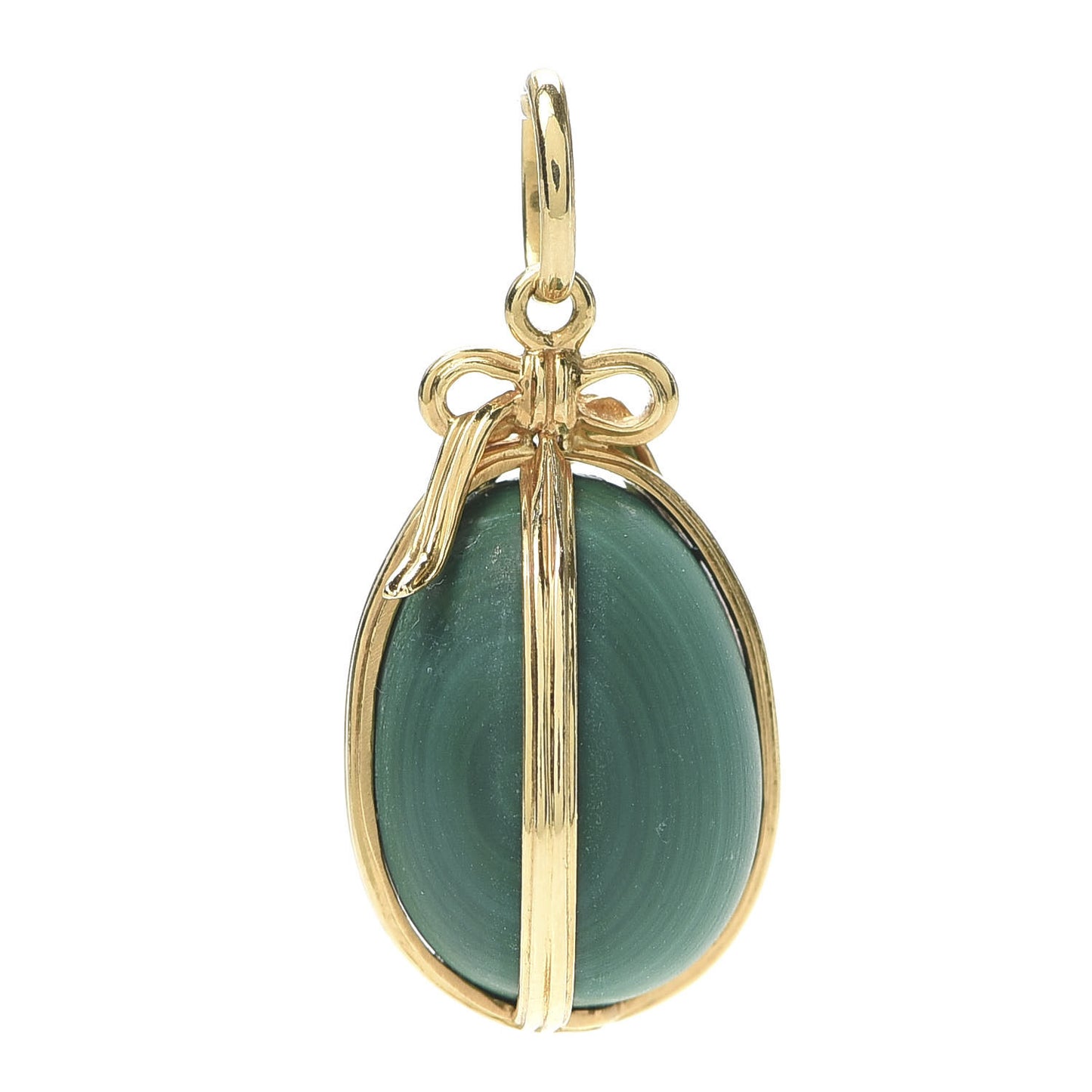 18K Yellow Gold Malachite Schlumberger Egg Charm