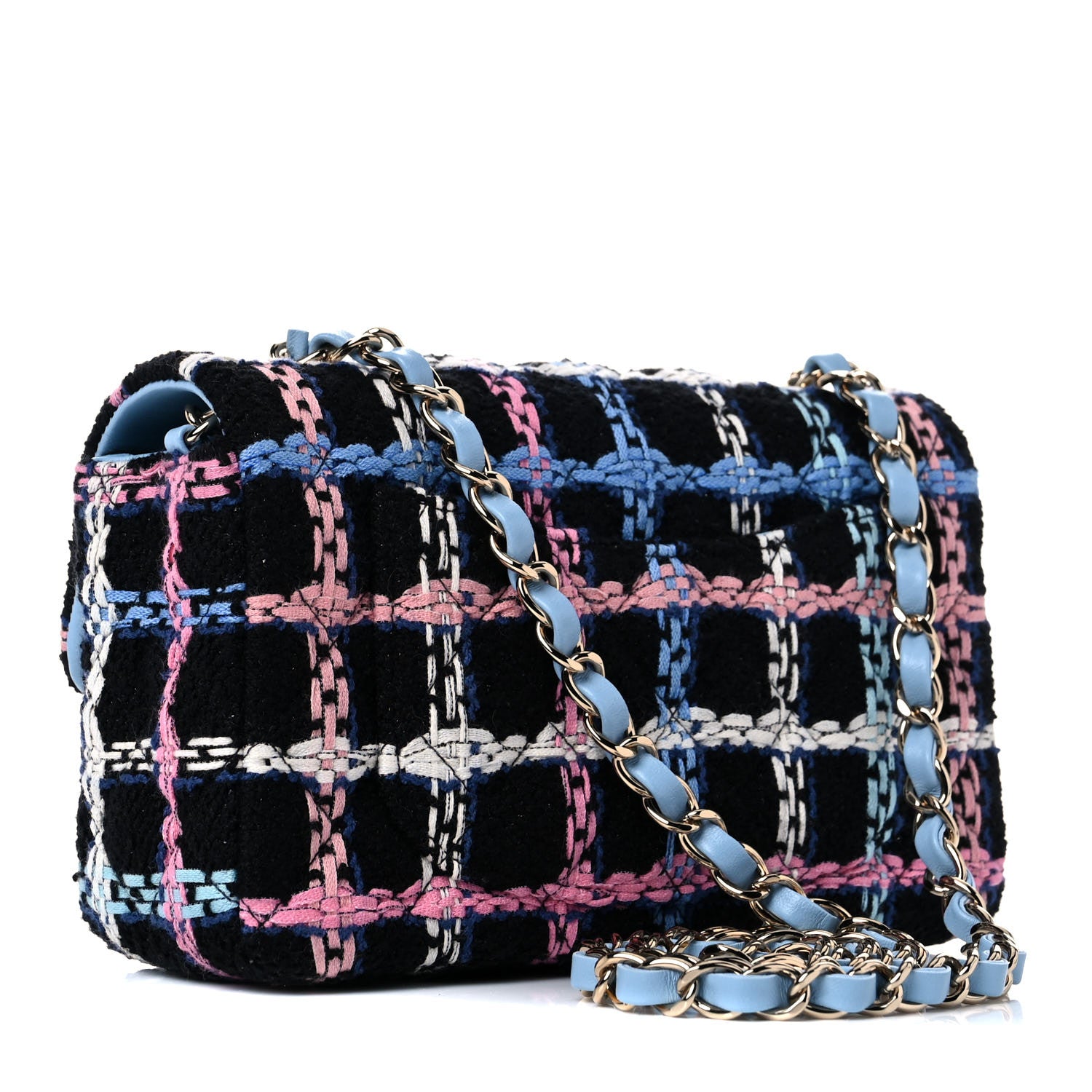 Chanel Tweed Quilted Mini Rectangular Flap Black Pink Blue Ecru 3 of 10
