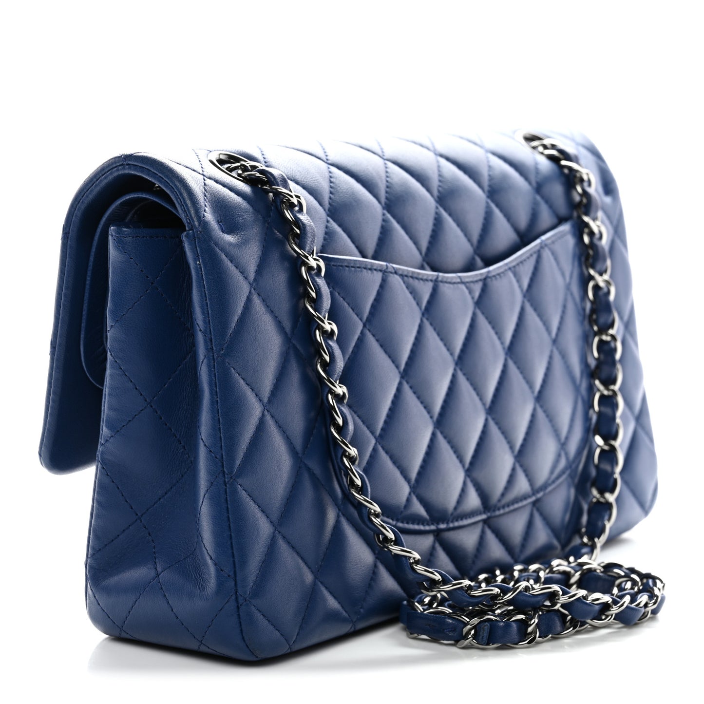 Lambskin Quilted Medium Double Flap Blue