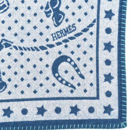 Hermes Wool Cashmere Western And Company Blanket Cobalt 3 of 4