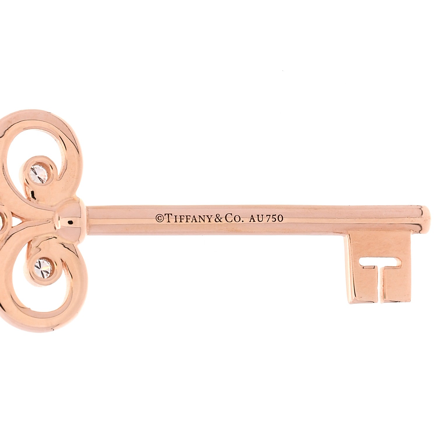 Tiffany 18K Rose Gold Diamond Fleur De Lis Key Pendant Necklace 6 of 7