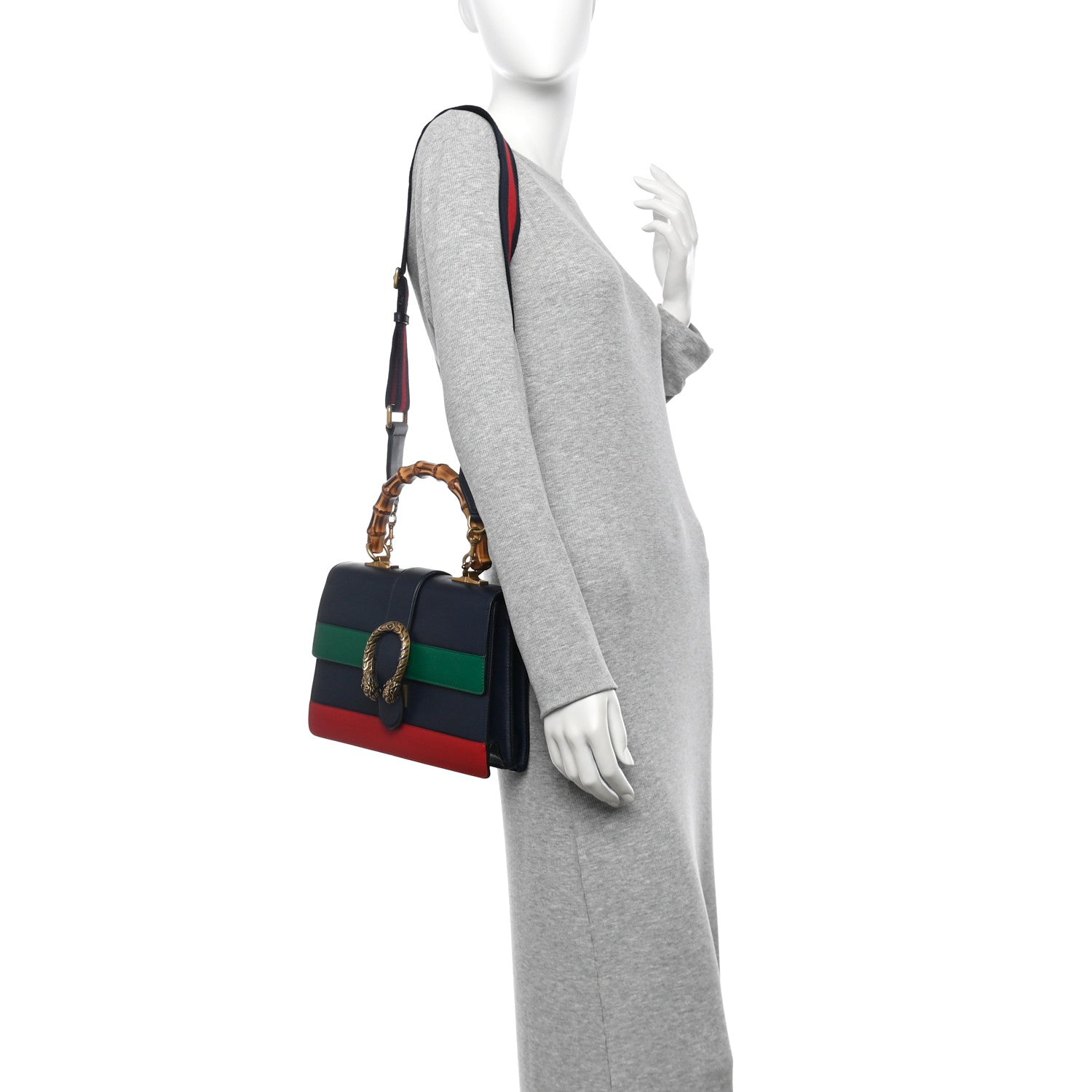 Gucci Moon Calfskin Web Medium Dionysus Bamboo Top Handle Bag Blue