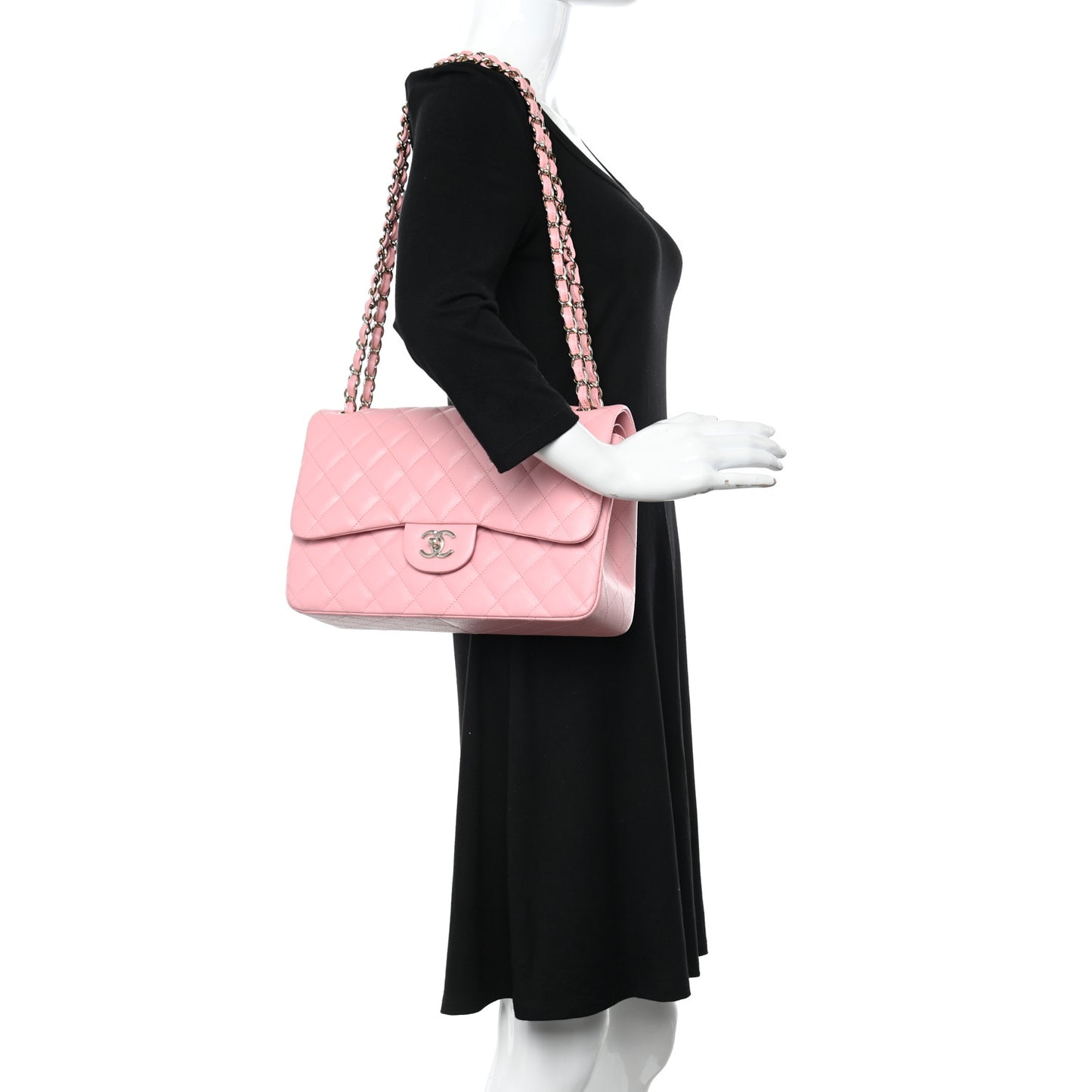 Caviar Quilted Jumbo Double Flap Pink