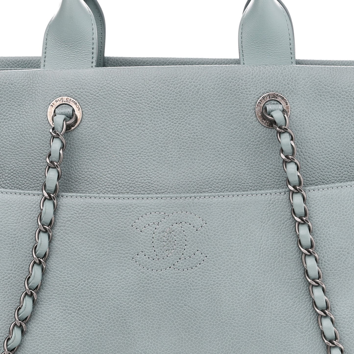 Caviar Lambskin Quilted Large Coco Break Shopping Bag Grey