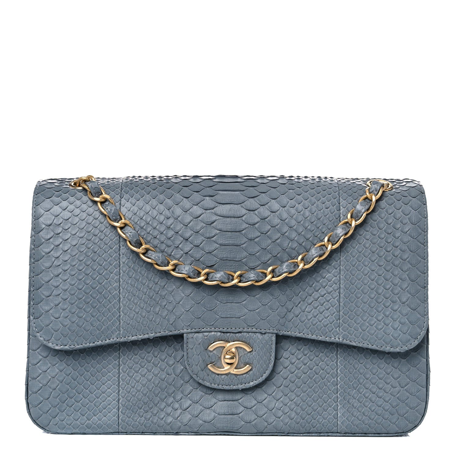 Chanel Python Jumbo Double Flap Light Blue 1 of 16