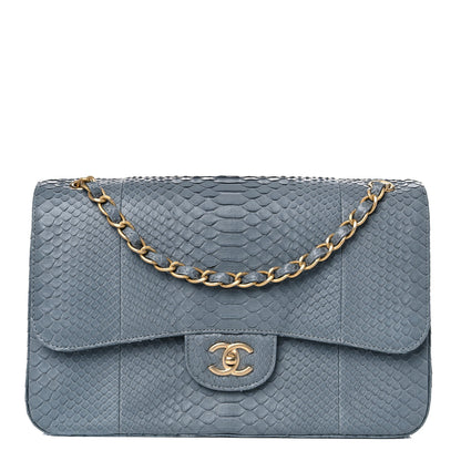 Chanel Python Jumbo Double Flap Light Blue 1 of 16